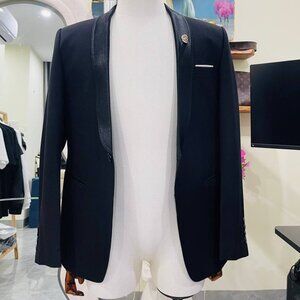 Men’s Black Blazer Jacket Slim Fit Formal Wedding Party Evening Size 54